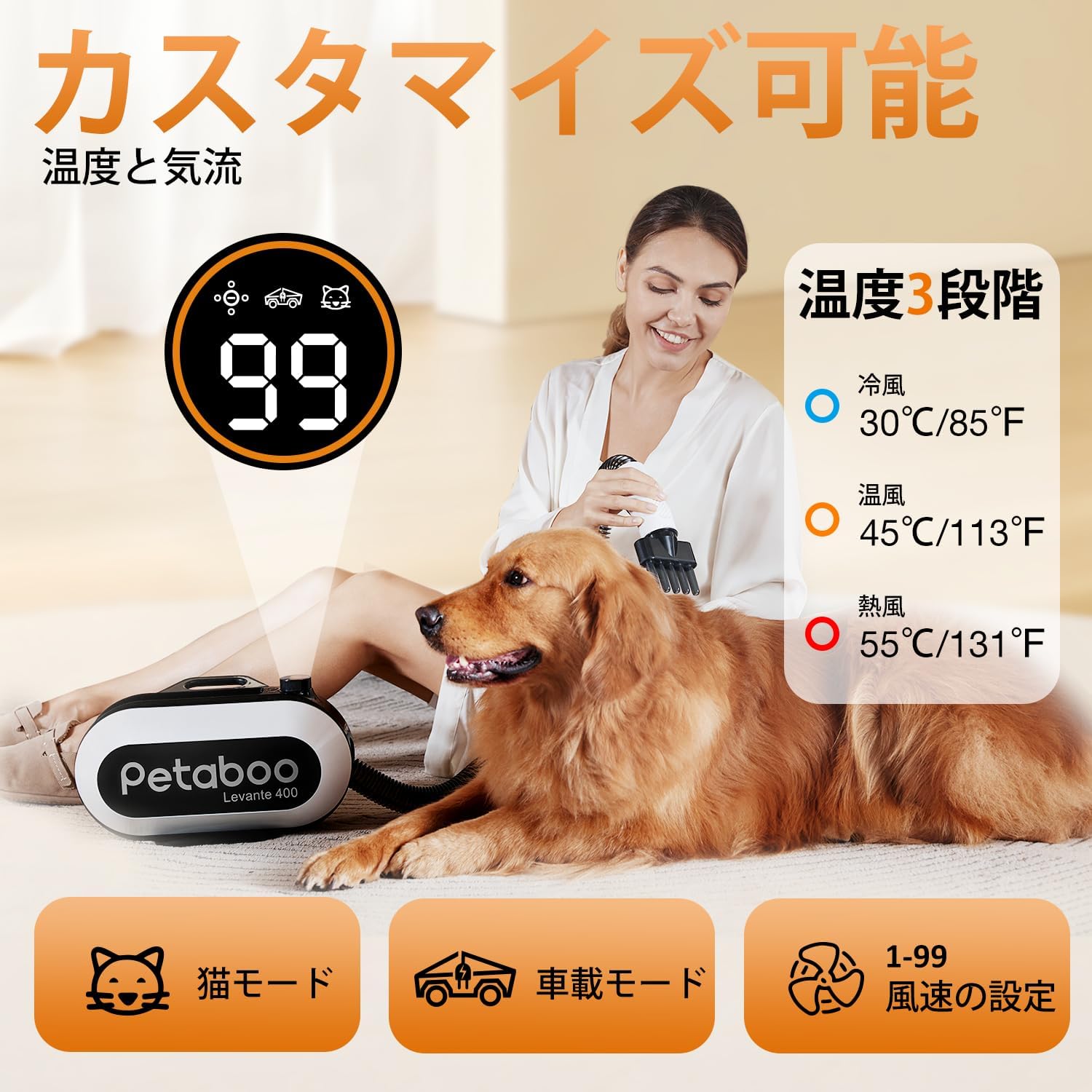 犬 ドライヤー, ペット ドライヤー 大風量 騒音低減 L400