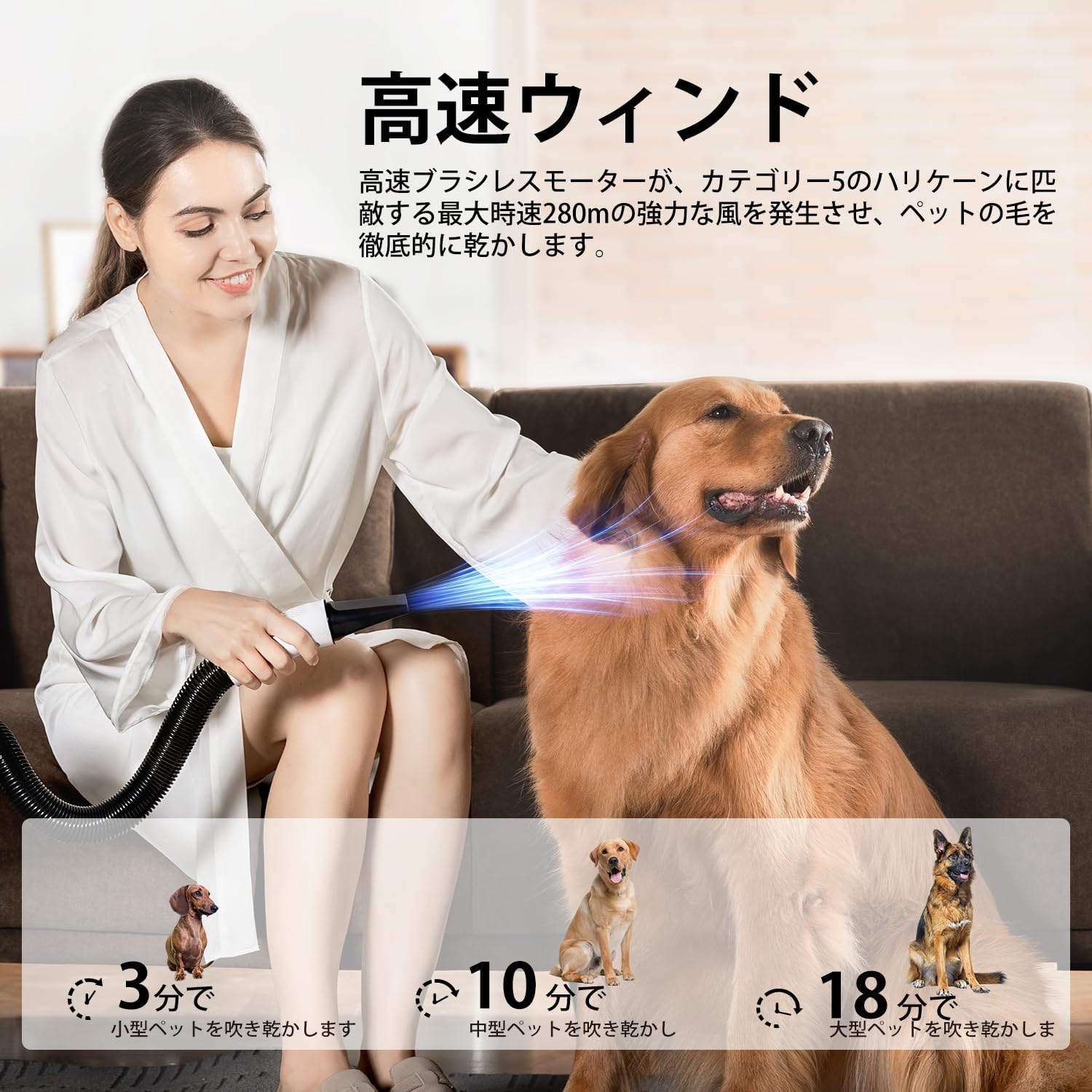 「予約販売 12月15日発送」犬 ドライヤー, ペット ドライヤー 大風量 騒音低減 L400